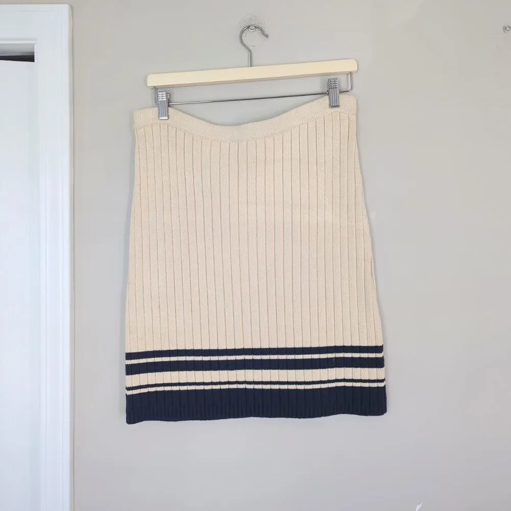 Tory Burch NWT Midori Ribbed Knee Length Sweater Knit Skirt Cream Medium